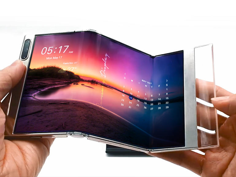삼성 화면에 두 번 접을 수있는 OLED 패널 디스플레이