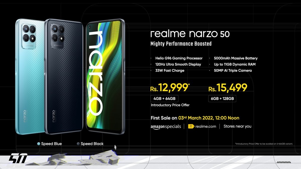Realme Narzo 50, 120Hz LCD 및 Helio G96 탑재