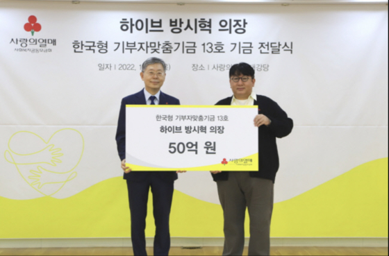 Bang Si-hyuk donated 5 billion won ($3.5 million) to the Community Chest of Korea, according to the organization on Thursday. [COMMUNITY CHEST OF KOREA]