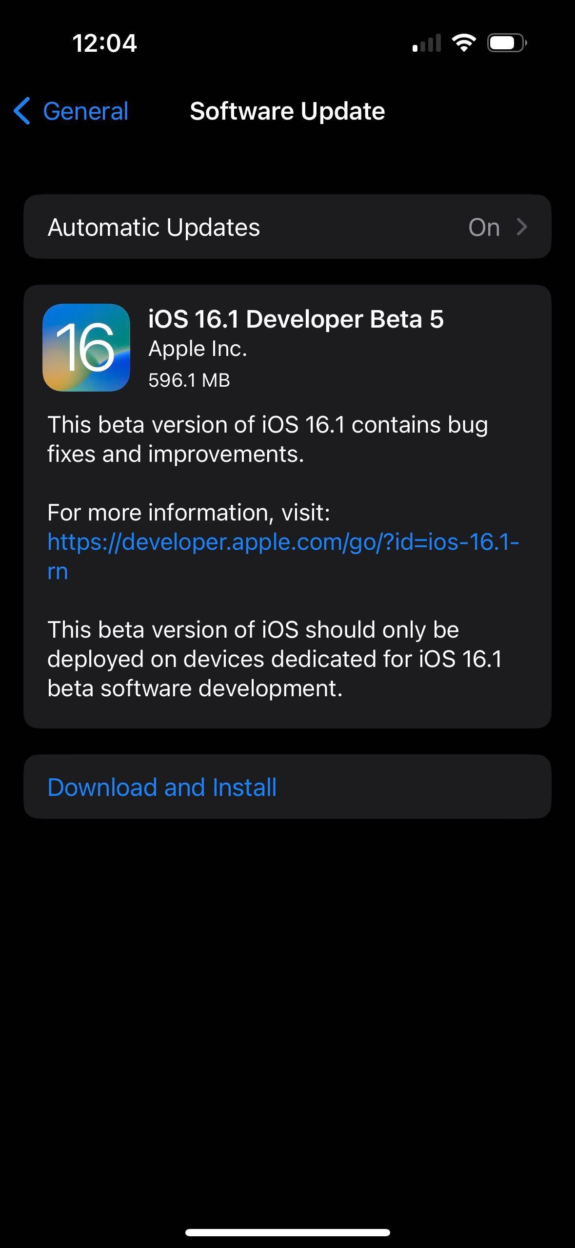 iOS 16.1 베타 5 업데이트.