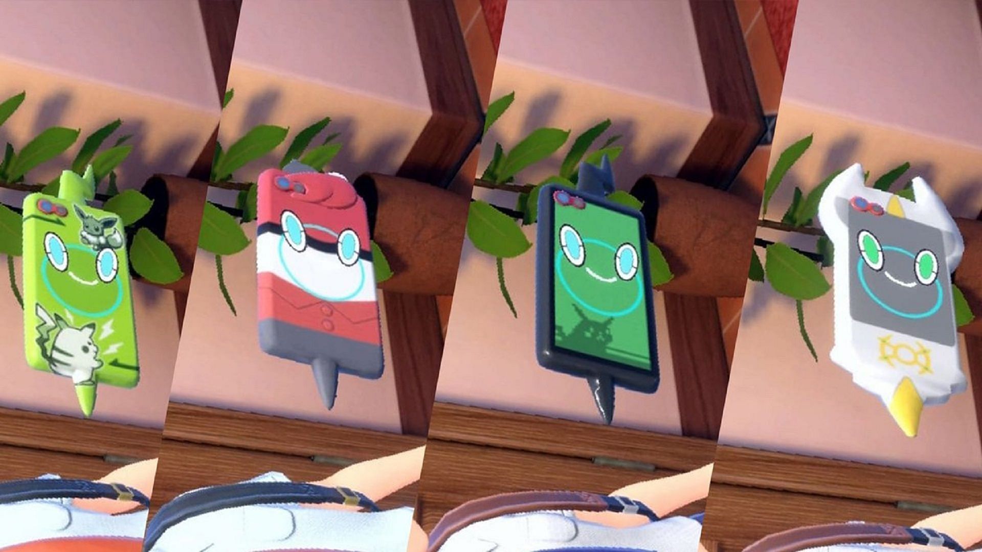 Scarlet과 Violet에서 볼 수 있는 Rotom Phone의 4가지 개별 케이스(Game Freak를 통한 이미지)