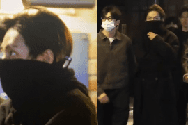 방탄소년단 뷔가 박서준, 박형식과 함께 영화를 보러 가며 얼굴을 가리고 있다.