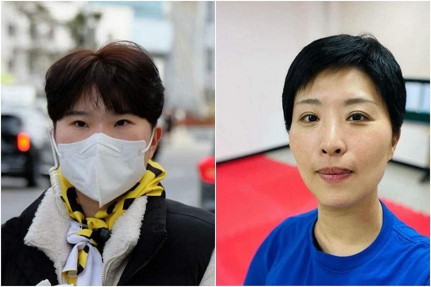 한국 여성들이 점점 커지는 반페미니즘 운동에 항의하기 위해 짧은 머리를 하고 있다