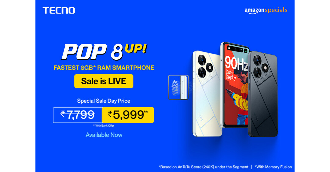 TECNO POP 8은 Amazon에서 INR 5,999의 특별 한정 가격으로 판매됩니다.